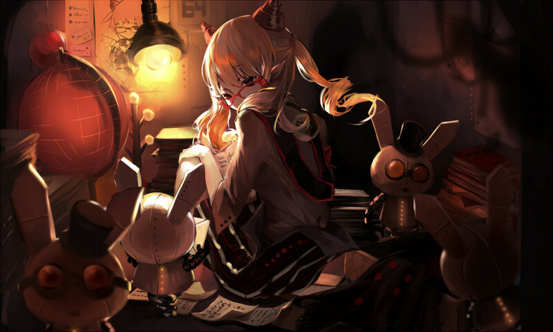 Anime Girl with Robots — Brown