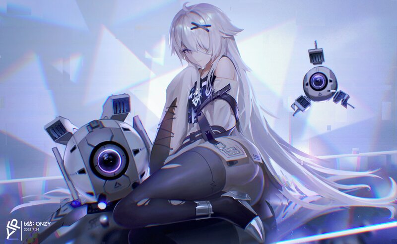 Anime Girl with Robots — White
