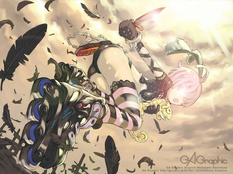 anime girl with roller skates