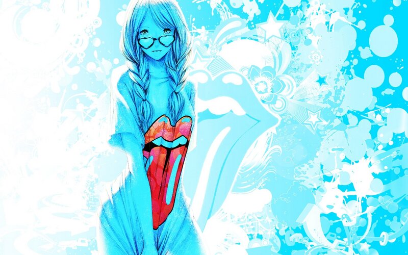 anime girl with rolling stones logo