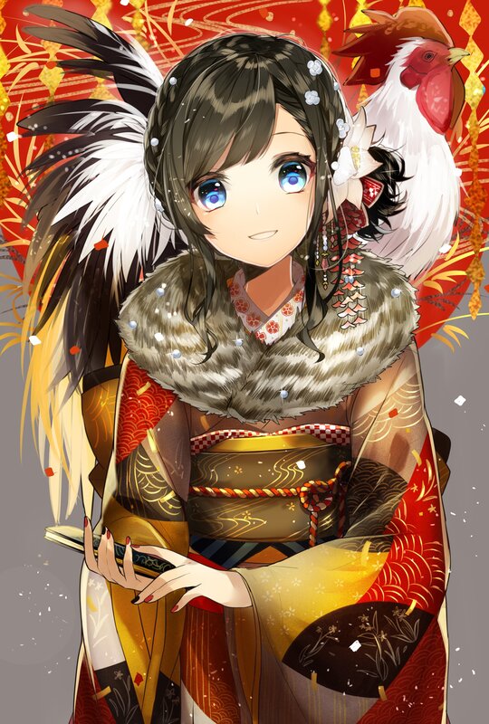 Anime Girl with Rooster