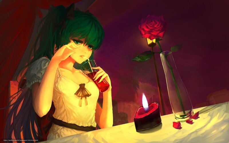 Anime girl with rose and candle
