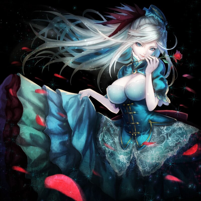 Anime girl with rose and flowing hair