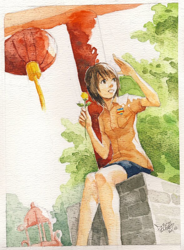 Anime girl with rose and lantern