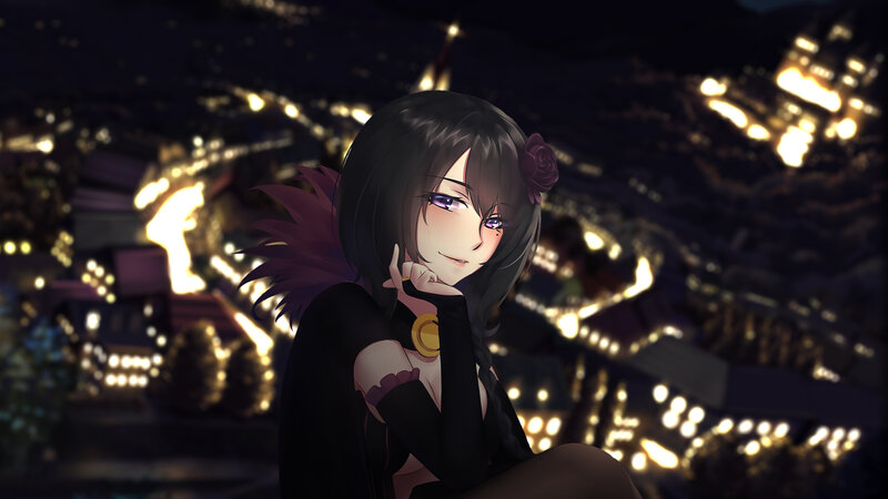 Anime Girl with Rose — Black, Calm
