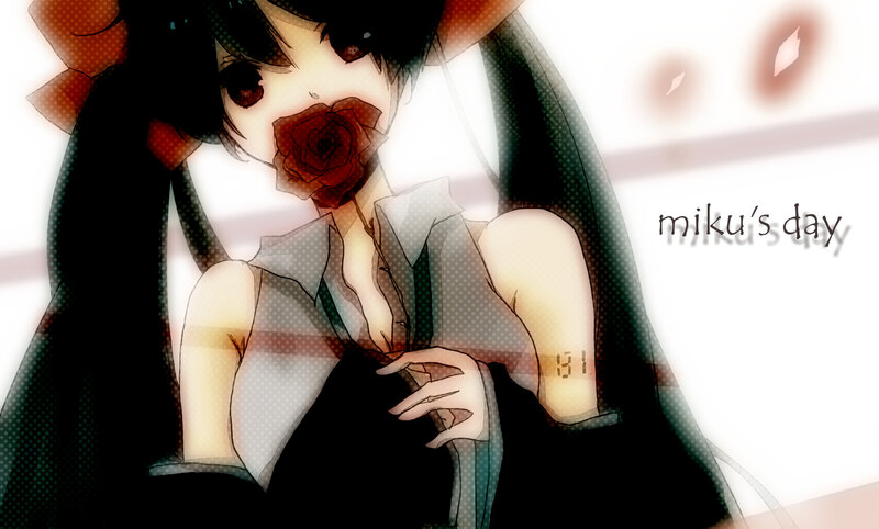 Anime Girl with Rose — Black, Dramatic, Digital Art