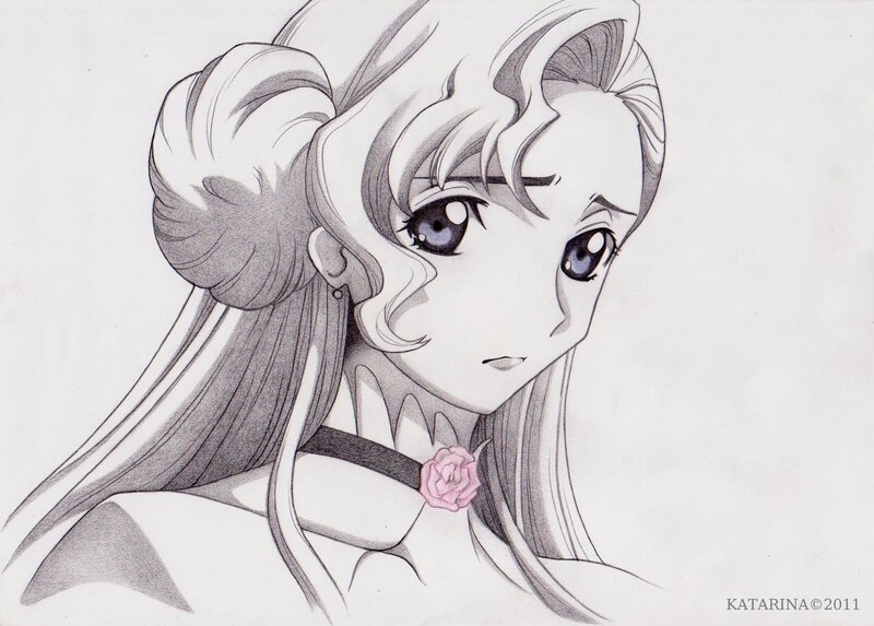 Anime Girl with Rose — Black, Dramatic, Manga