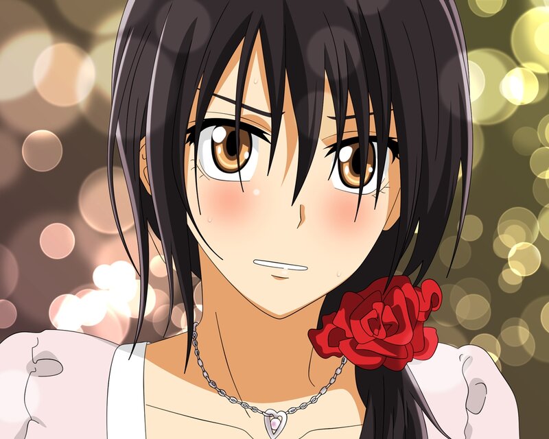 Anime Girl with Rose — Black, Dramatic, Necklace, Blush