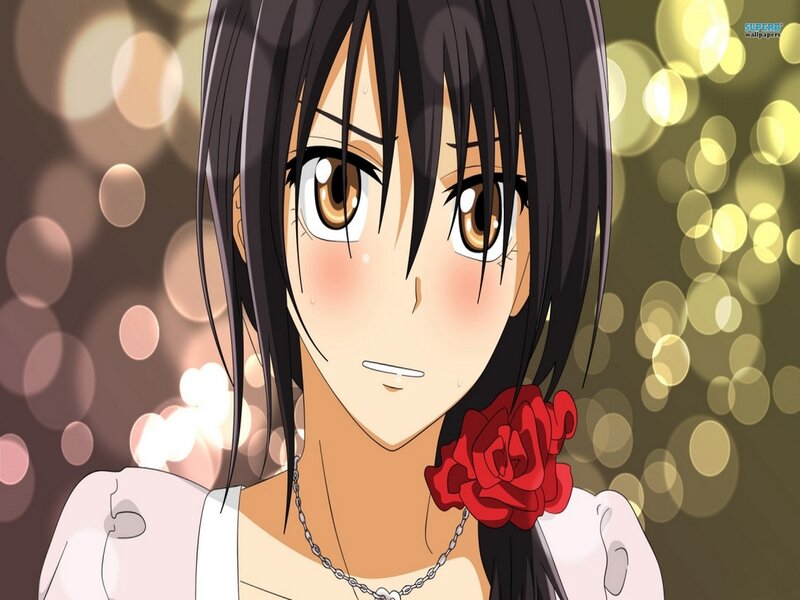 Anime Girl with Rose — Black, Dramatic, Necklace