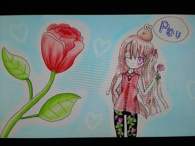 Anime Girl with Rose — Blue, Playful