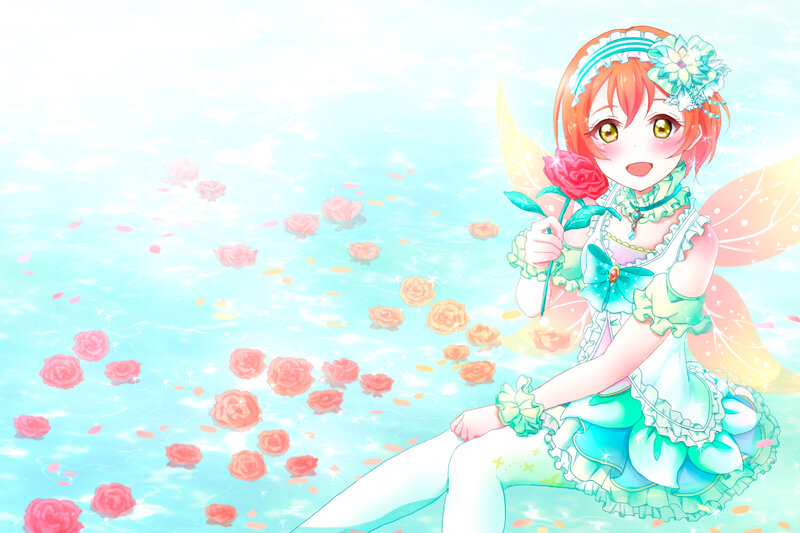 Anime Girl with Rose — Blue, Serene, Wings