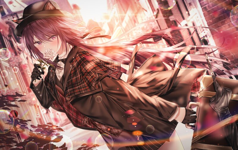 Anime Girl with Rose — Brown