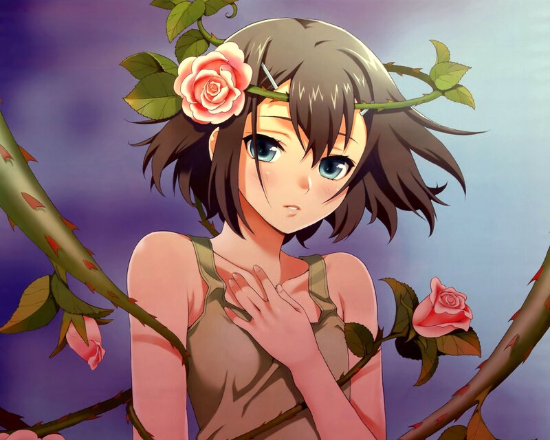 Anime Girl with Rose Crown — Purple