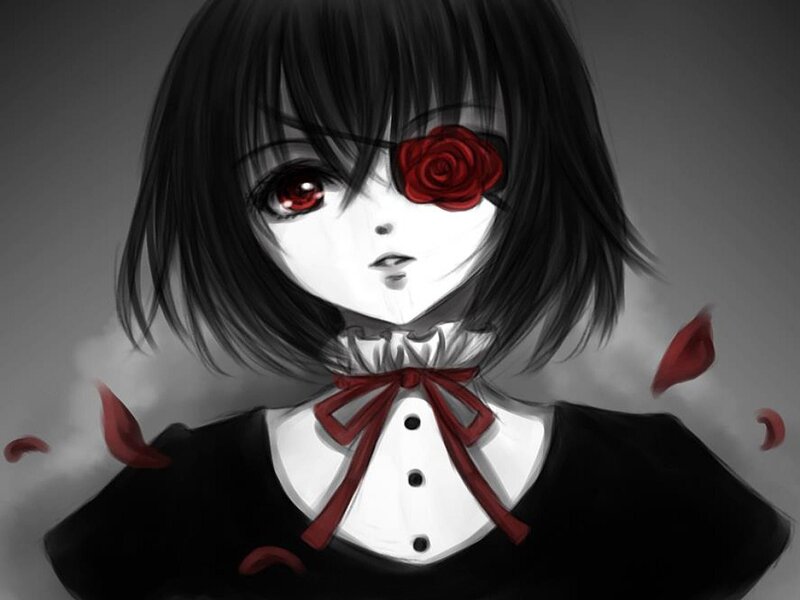 Anime Girl with Rose Eye — Black