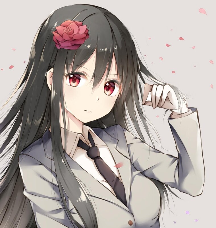 Anime Girl with Rose — Gray, Calm