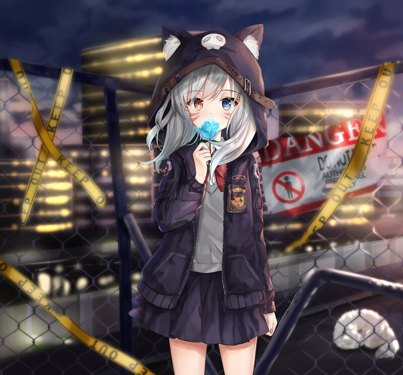 Anime Girl with Rose — Gray, Dramatic