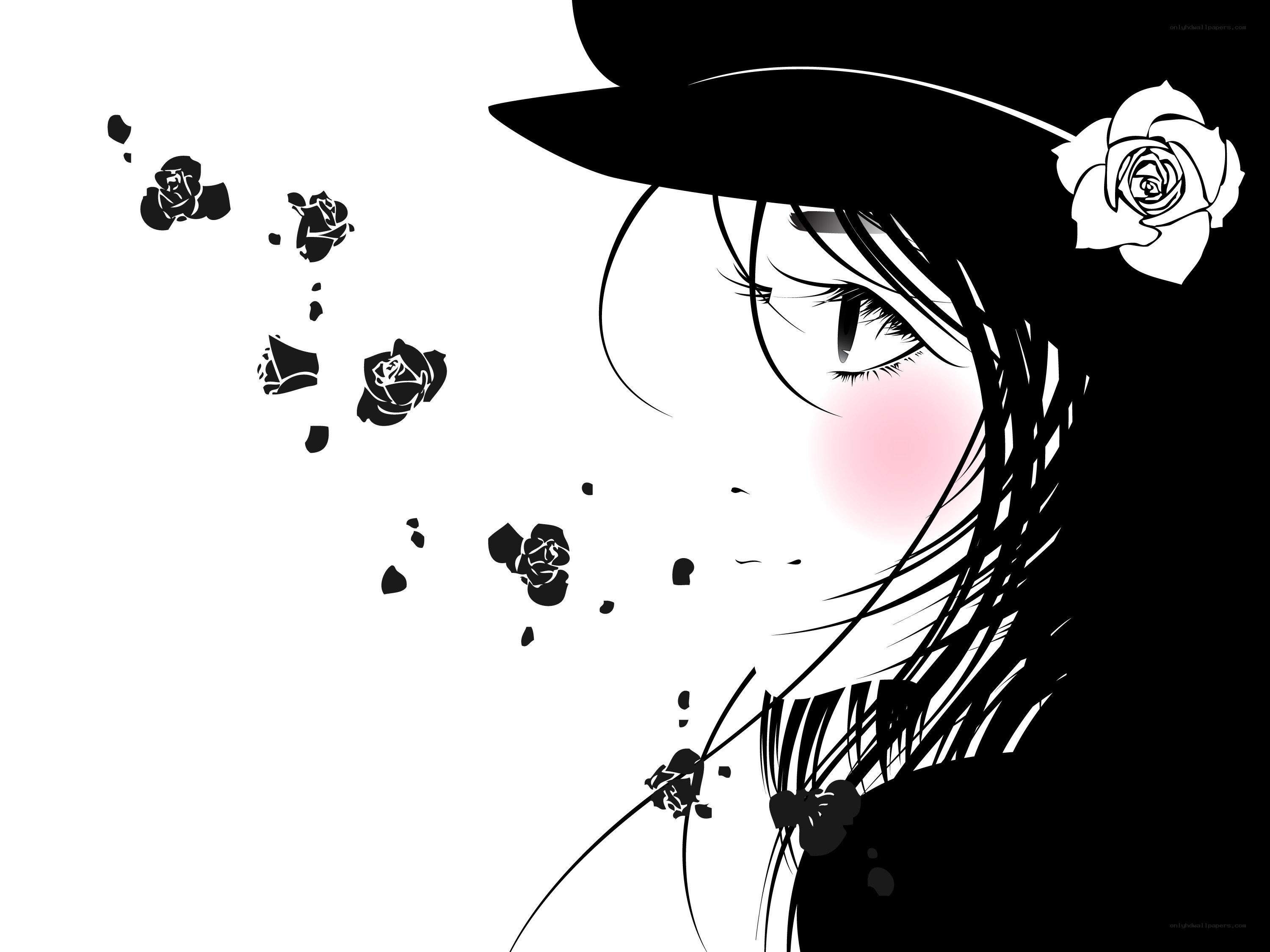 anime girl with rose hat