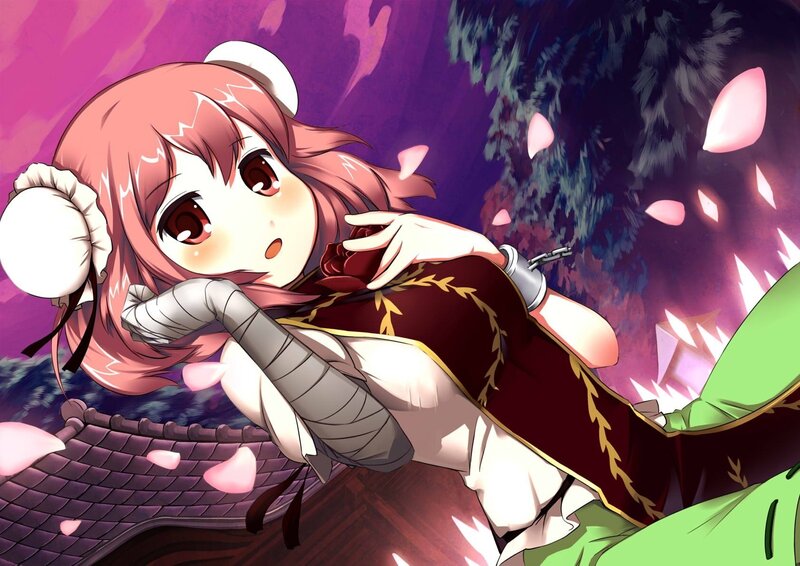 Anime girl with rose in garden