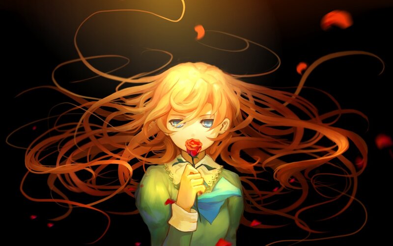 Anime Girl with Rose — Orange