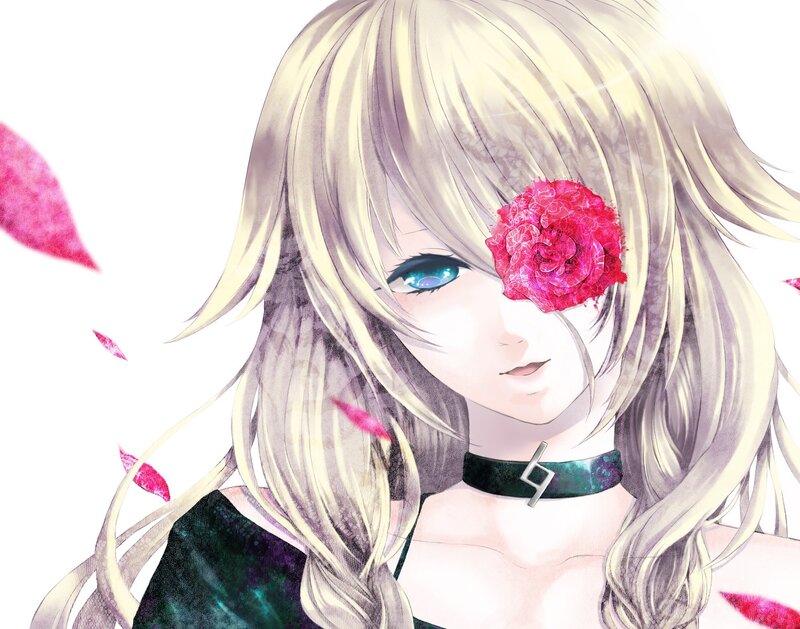 Anime girl with rose over eye