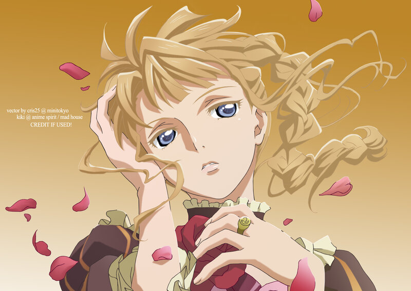 anime girl with rose petals