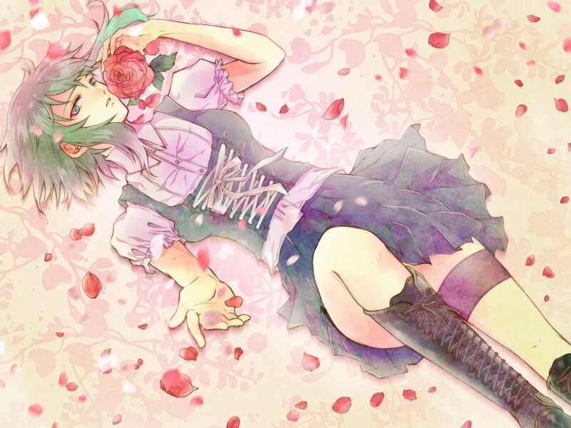 Anime girl with rose petals