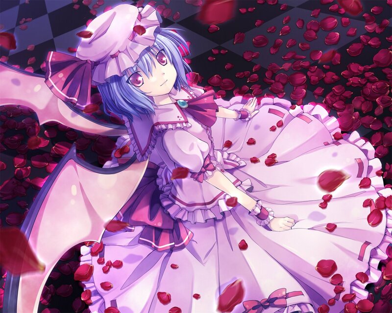 anime girl with rose petals