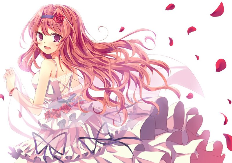 anime girl with rose petals