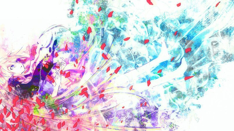 anime girl with rose petals