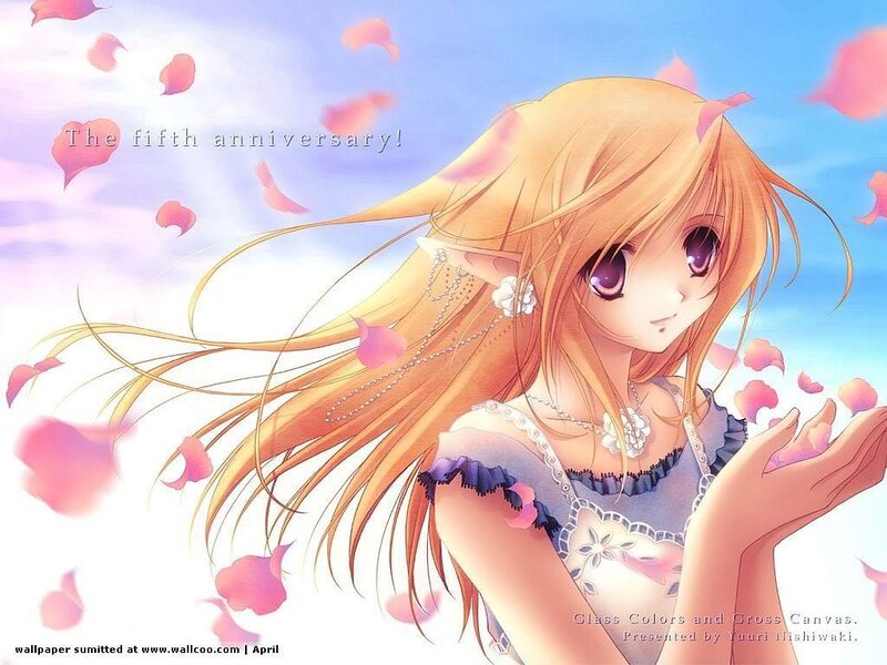 Anime girl with rose petals