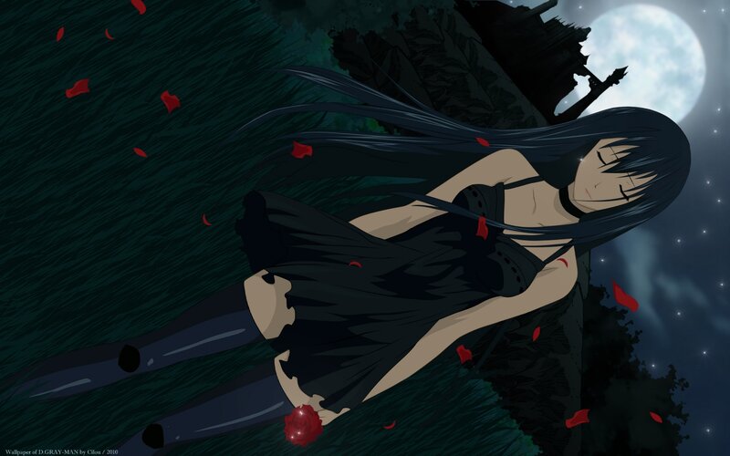 Anime girl with rose petals
