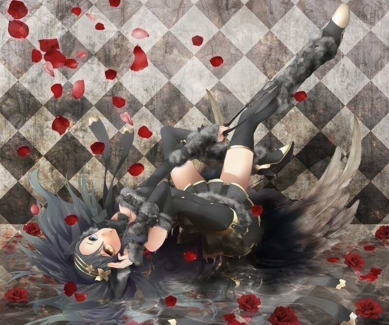 Anime girl with rose petals