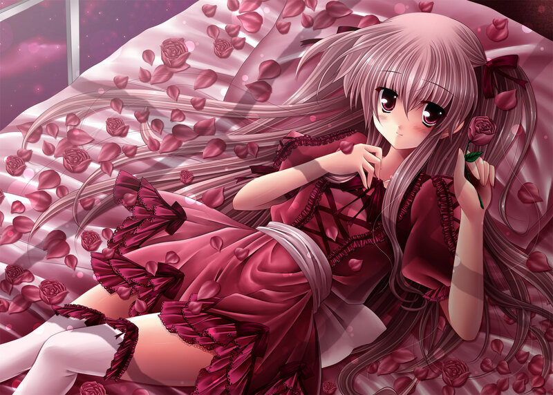 Anime girl with rose petals