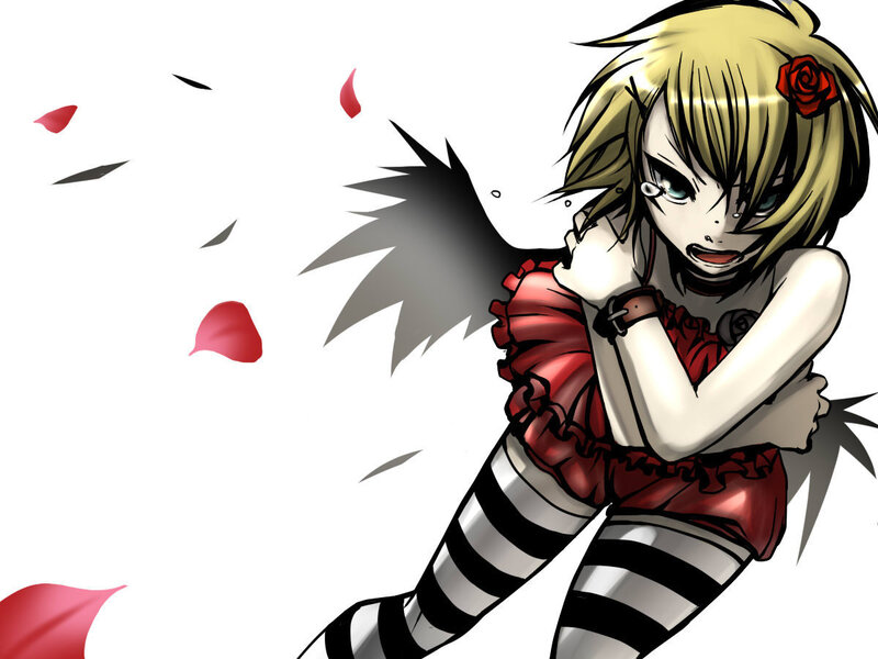 anime girl with rose petals