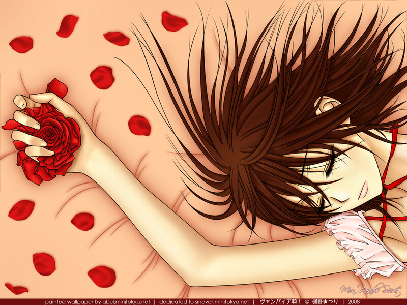 Anime girl with rose petals