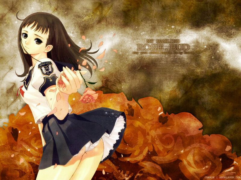 Anime girl with rose petals