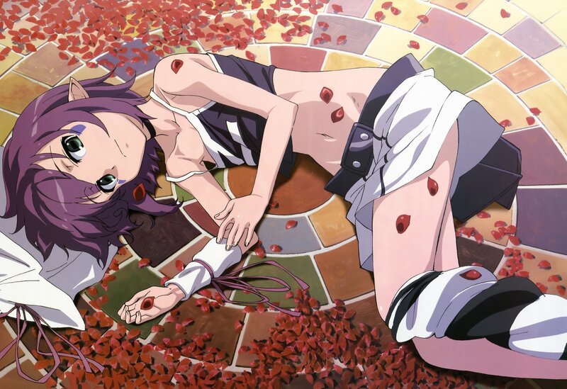 anime girl with rose petals