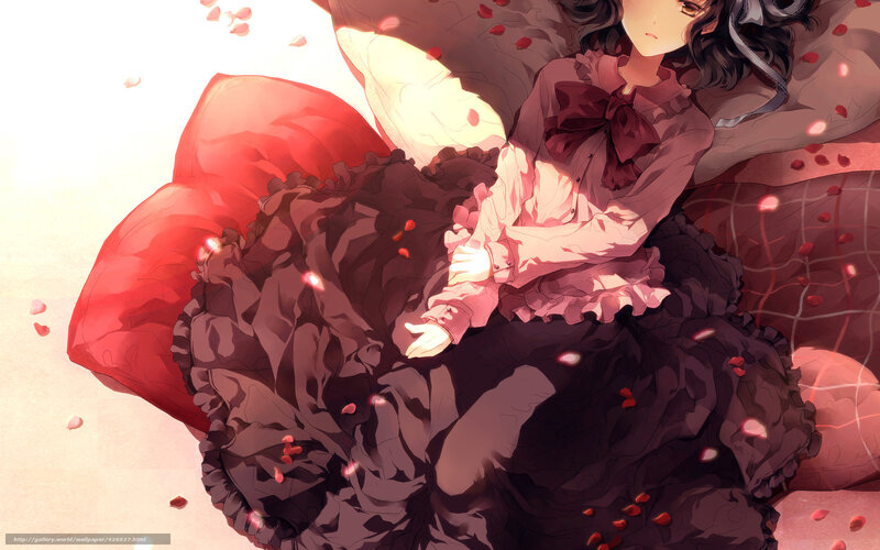 Anime Girl with Rose Petals — Red