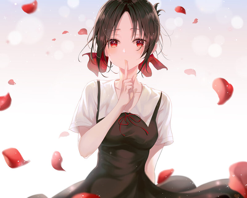 Anime Girl with Rose Petals — White, Serene, Digital Art