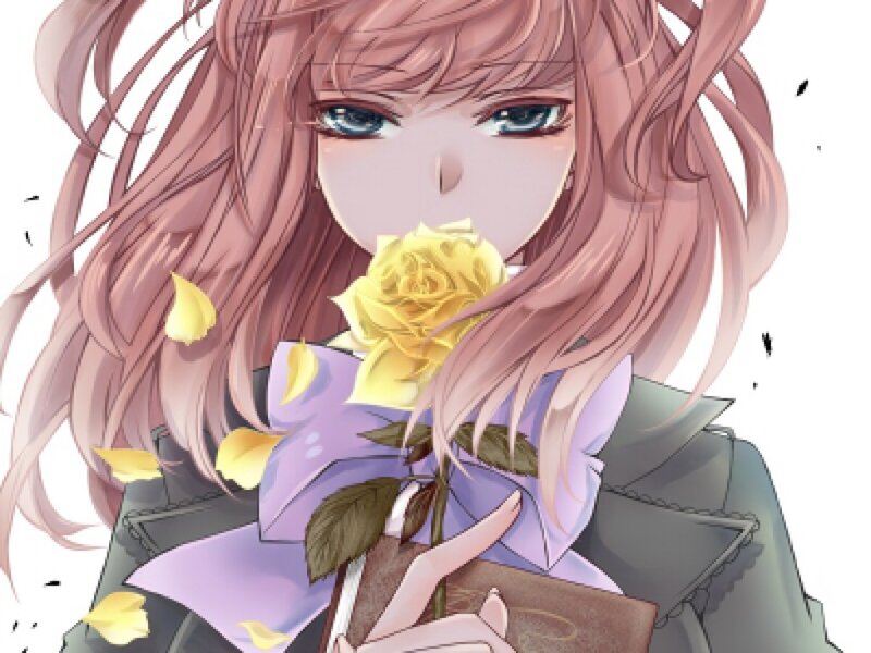 Anime Girl with Rose — Pink, Calm