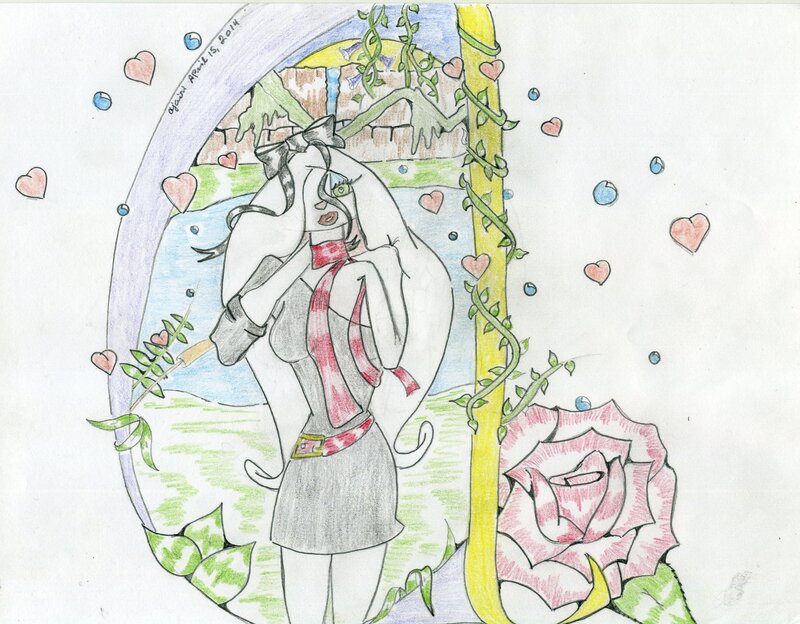 Anime Girl with Rose — Pink, Romantic, Spring
