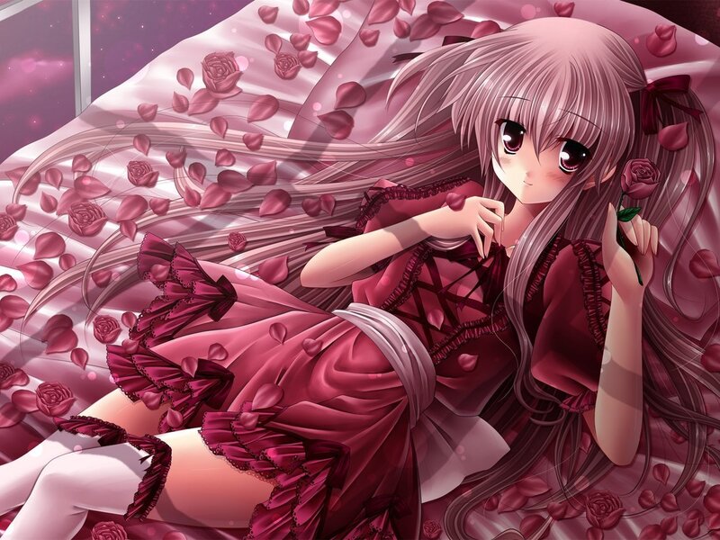 Anime Girl with Rose — Pink, Romantic