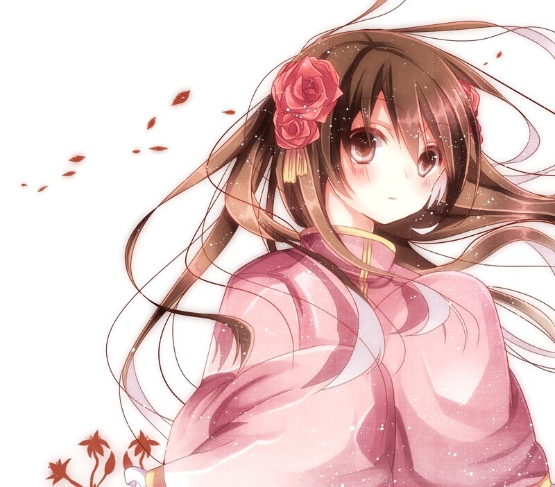 Anime Girl with Rose — Pink, Serene, Manga