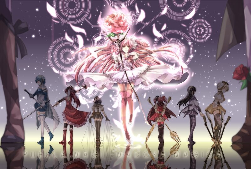 Anime Girl with Rose — Purple, Dramatic, Night, Magic Circles