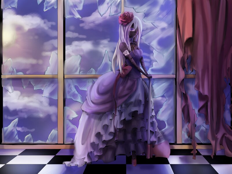 Anime Girl with Rose — Purple, Dramatic, Night