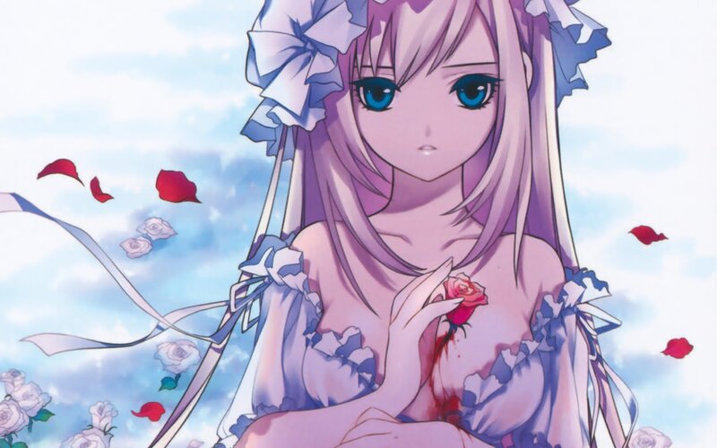 Anime Girl with Rose — Purple, Dramatic, Petals
