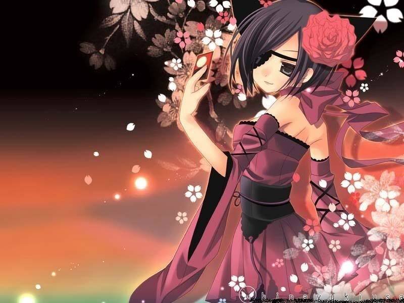 Anime Girl with Rose — Purple, Dramatic, Sunset
