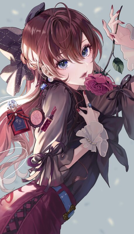 Anime Girl with Rose — Purple, Dreamy, Digital Art