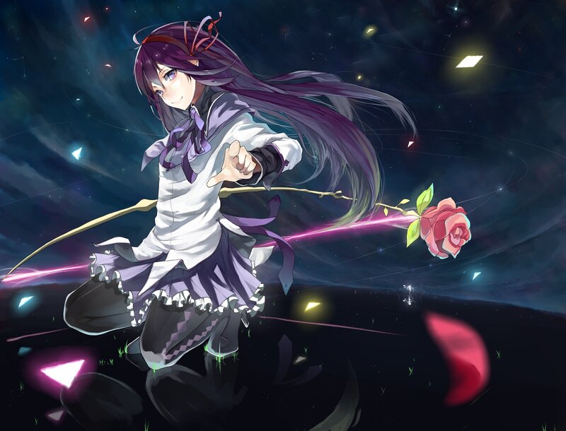 Anime Girl with Rose — Purple