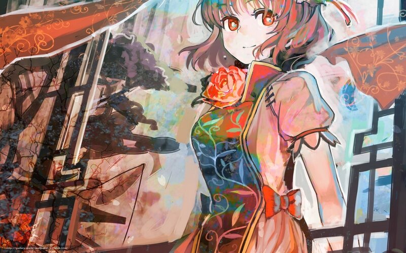 Anime Girl with Rose — Red, Calm